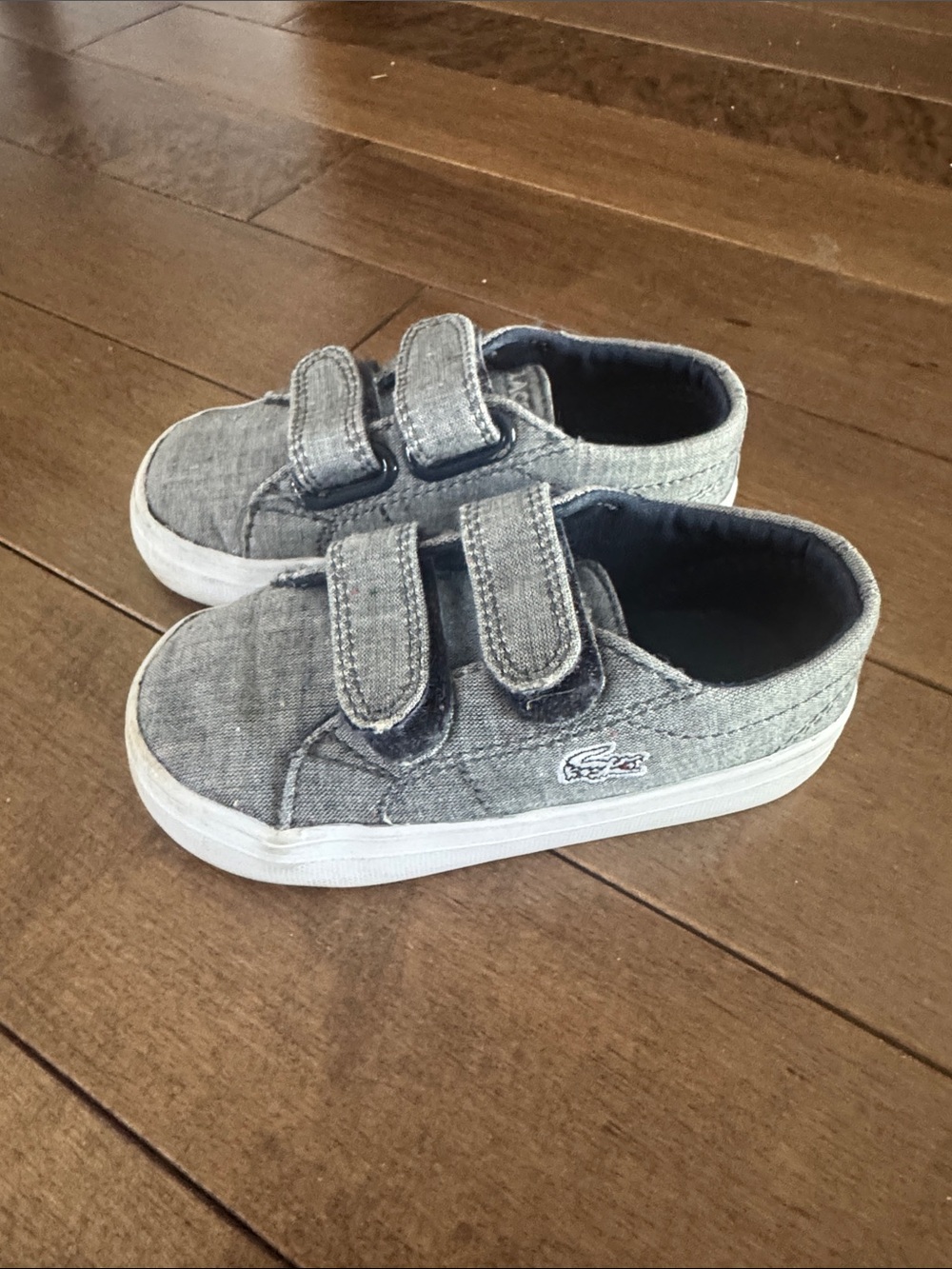 Lacoste toddlers Grey Textile Double-Strap Sneakers